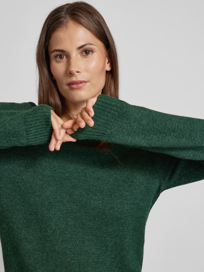 Vila Gebreide pullover met ribboorden, model 'Viril' Flessengroen - 3