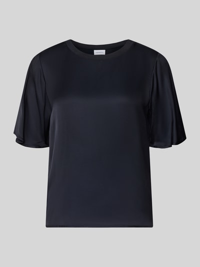 Produktfoto, T-Shirt aus Viskose-Mix mit Rundhalsausschnitt von Comma, Damen T-Shirt in Schwarz mit glatter Textur, Gerader-Schnitt, 1/2-Arm, Rückenlänge bei Größe 36: 55 cm