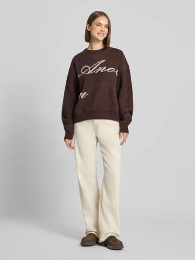 ANOTHER COTTON LAB Sweter z dużym signature-napisem Czekoladowy 1
