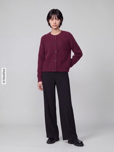 Selected Relaxed Fit Strickjacke aus Woll-Mix Modell 'LULU' Bordeaux 1