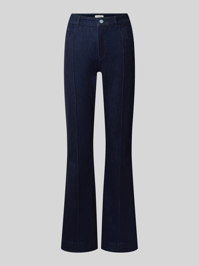 Produktfoto, dunkelblaue Flared Fit Jeans aus Baumwoll-Mix von Christian Berg Woman mit 5-Pocket-Design, sichtbare Nähte, glatte Textur