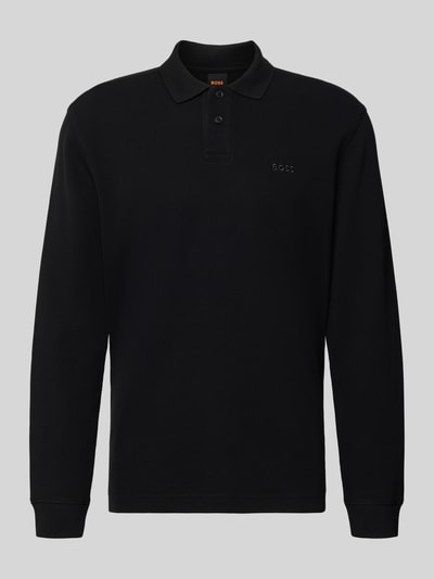 Produktfoto, Regular Fit Koszulka polo z mieszanki bawełny Model 'PETEMPESTOLONG' od BOSS Orange, jednolity kolor, wyhaftowane logo, kołnierzyk koszulowy, zapięcie na 2 guziki, długi rękaw, wykończenie: pika, prążkowane detale