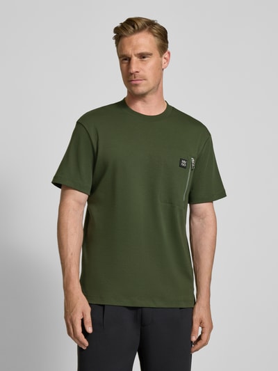 HUGO T-shirt met ritszak, model 'Dargentee' Donkergroen - 4