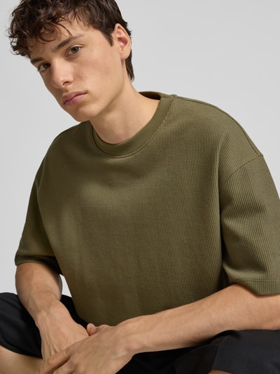 Hugo Blue T-shirt z okrągłym dekoltem i fakturowanym wzorem Oliwkowy 3