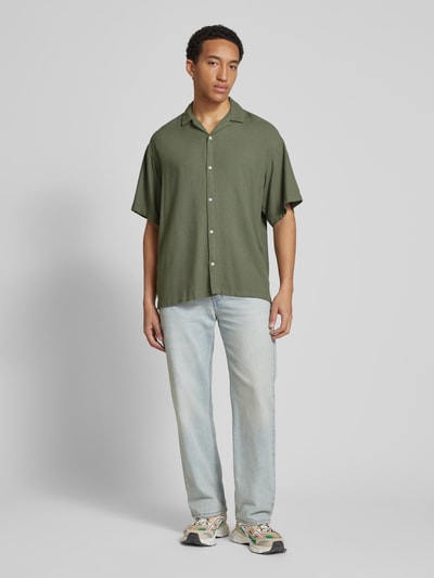 Jack & Jones Relaxed Fit Freizeithemd aus Viskose-Leinen-Mix Modell 'WAYNE' Dunkelgruen 1