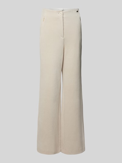 Marc Cain Wide leg pantalon met labelapplicatie Ecru - 1