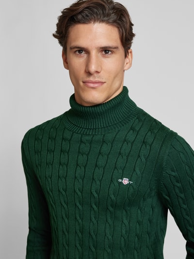 Gant Rollkragenpullover mit Label-Stitching Dunkelgruen 3