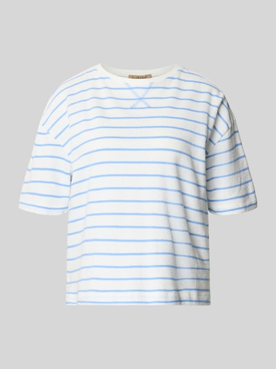 Produktfoto, Regular Fit T-Shirt mit Rundhalsausschnitt von Smith and Soul, damski t-shirt z bawełny, krój regular fit, okrągły dekolt, długość tyłu w rozmiarze S 56 cm, białe i niebieskie paski, miękka faktura