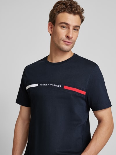 Tommy Hilfiger Regular fit T-shirt met labelstitching Marineblauw - 3