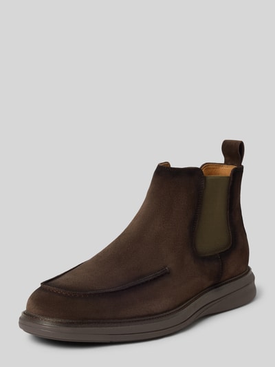 Produktfoto, Chelsea Boots aus echtem Leder Modell 'URAX' von Carl Gross in Braun mit elastischem Einsatz, glatter Sohle und abgerundeter Form