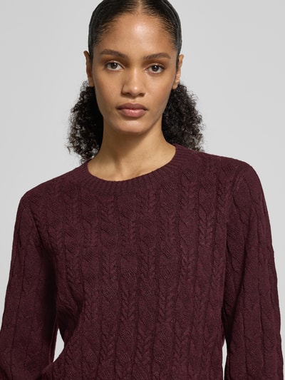 VERO MODA Regular Fit Strickpullover mit Zopfmuster Modell 'ARIES' Bordeaux 3