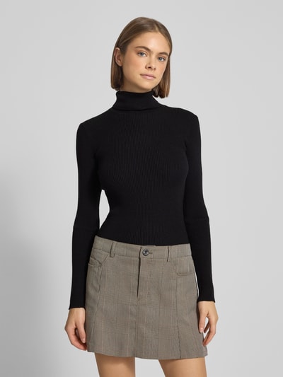 Pieces Slim Fit Rollkragenpullover aus geripptem Viskose-Mix Modell 'MIRA' Black 4