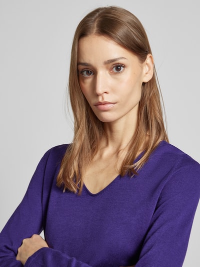 Tom Tailor Regular Fit Strickpullover aus Baumwoll-Mix mit V-Ausschnitt Violett 3