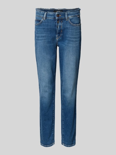 Produktfoto, Jeans mit 5-Pocket-Design von Marc Cain in Blau aus Baumwoll-Elasthan-Mix, gerader Schnitt, Knopfverschluss, leichte Used-Optik