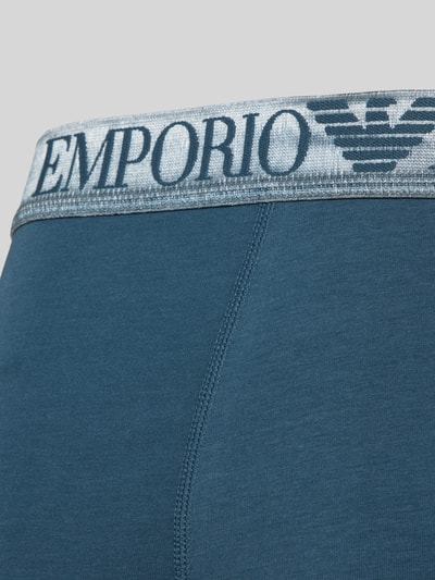 Produktfoto, Slim Fit Trunks mit Logo-Stitching im 3er-Pack von Emporio Armani in Blau mit Elastischer-Logo-Bund aus Baumwoll-Mix.