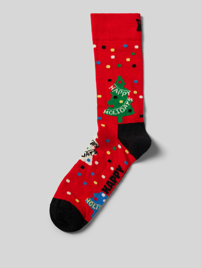 Happy Socks Skarpety z wyhaftowanym logo model ‘Happy Holidays’ Jasnoczerwony 1