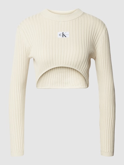 Calvin Klein Jeans Korte gebreide pullover met labelpatch Beige - 2