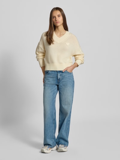 Hugo Blue Korte gebreide pullover van scheerwolmix, model 'SCUTIE_B' Ecru - 1