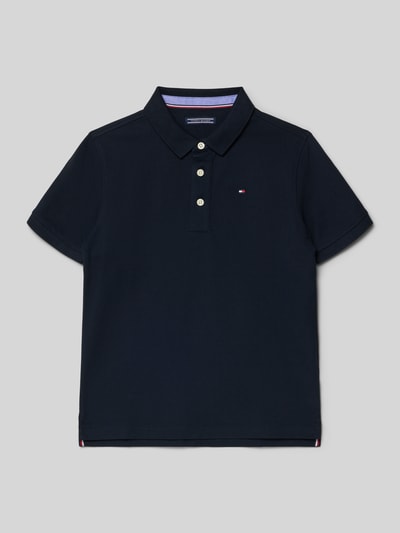 Produktfoto, Koszulka polo z logo-stickerei od Tommy Hilfiger, mieszanka bawełny i elastanu, prosty krój, pika, granatowy kolor.