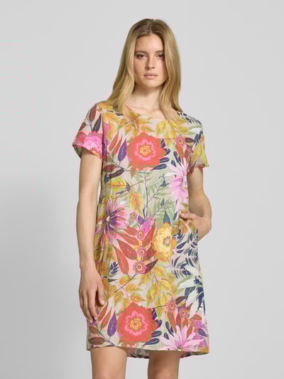 ZABAIONE Knielanges Leinenkleid mit Rundhalsausschnitt Modell 'La44ra' Beige 4