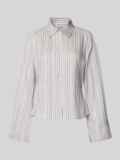 Produktfoto, Regular Fit Bluse aus Viskose-Mix von JAKE*S STUDIO WOMAN mit Streifenmuster, Hemdblusenkragen, Knopfleiste, cremefarben-blau gestreift