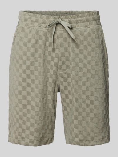 Produktfoto, Regular Fit Shorts mit Label-Patch von Lindbergh aus Baumwoll-Mix in Beige mit Eingrifftaschen und Gesäßtasche, kariertes Muster, Bundweite 45 cm, Innenbeinlänge 22 cm, Herren Shorts