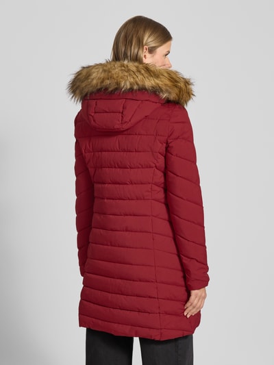 Superdry Regular fit gewatteerde lange jas met imitatiebont, model 'Fuji' Donkerrood - 5