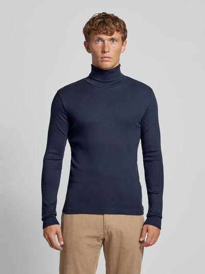 Marc O'Polo Regular fit turtleneck met mouwboordjes Marineblauw - 4