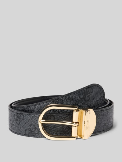 Produktfoto, Gürtel mit Logo-Detail Modell 'Yvonne' von GUESS in schwarzer Leder-Optik mit goldfarbener Dornschließe, 3 cm breit