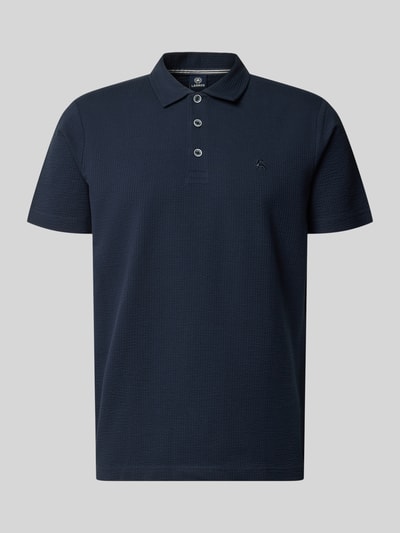 Produktfoto, Regular Fit Poloshirt mit Logo-Stitching von Lerros in Dunkelblau, Baumwoll-Mix mit Stretch-Anteil, Strukturmuster, kurze Knopfleiste