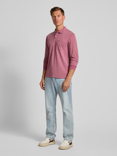 Christian Berg Men Regular fit poloshirt in design met lange mouwen Rosé - 1