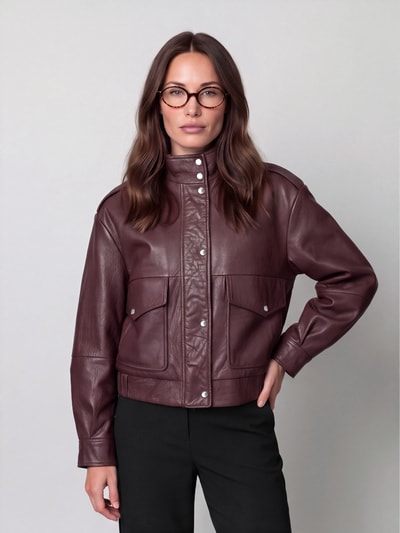 BOSS Orange Leren jack met opstaande kraag model 'C_Sabea1' Bordeaux - 4