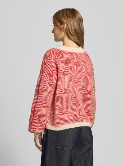Pieces Comfort fit gebreide pullover met wol, model 'JENNA' Rood gemêleerd - 5
