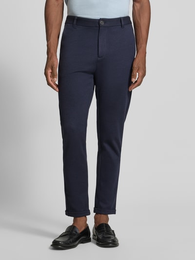 Lindbergh Slim fit stoffen broek met omgeslagen broekspijpen Donkerblauw - 4