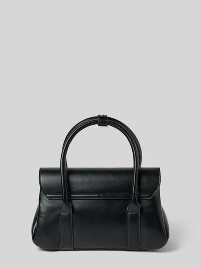 Produktfoto, czarna Handtasche mit Label-Applikation von VALENTINO BAGS, gładka faktura, srebrne detale, prostokątny kształt, dwa uchwyty.