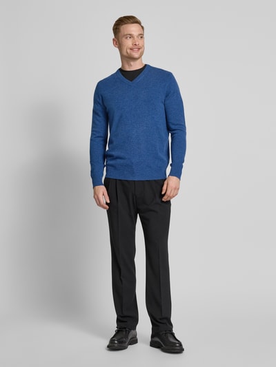 Christian Berg Men Wollpullover mit V-Ausschnitt und Kaschmir-Anteil Jeansblau Melange 1