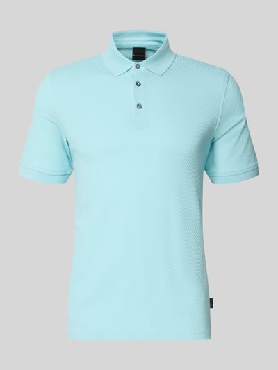 Produktfoto, Slim Fit Poloshirt mit Strukturmuster von bugatti in Hellblau, reine Baumwolle, kurze Ärmel, Knopfleiste, ohne Dekor.