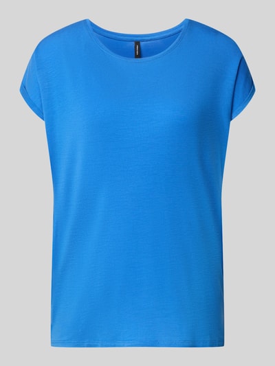 Productfoto, Relaxed Fit T-Shirt uit lyocell-mix model 'AVA' van Vero Moda in melange optiek, U-boothals, korte mouw met vaste omslag, blauw