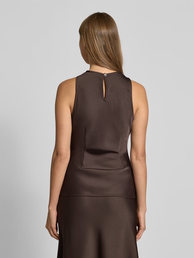 Neo Noir Top van satijn met ronde hals, model 'Celina' Middenbruin - 5