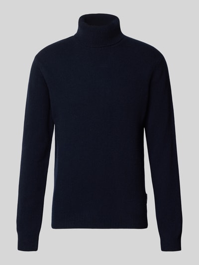 Produktfoto, dunkelblauer Slim Fit Rollkragenpullover aus Woll-Mix Modell 'Karl' von Casual Friday, gerippter Kragen, langärmelig, glatte Textur