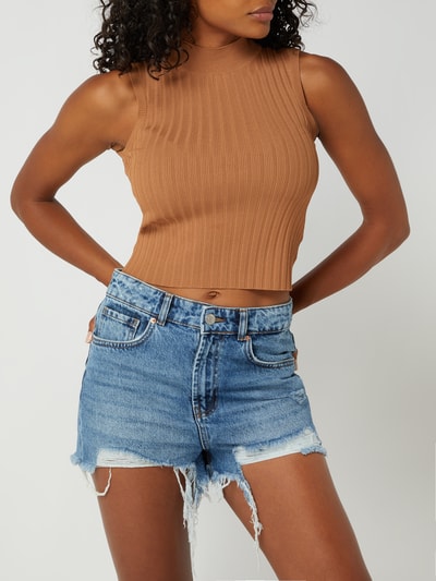 Guess Crop Top mit Rippenstruktur Modell 'Aline' Cognac 4