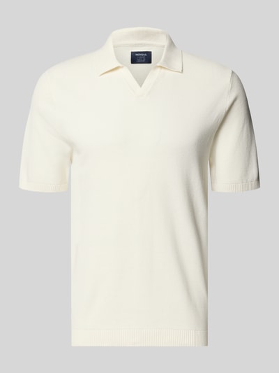 Produktfoto, Regular Fit Poloshirt mit gerippten Abschlüssen von MCNEAL, reine Baumwolle, cremefarben, Strukturstrick, kurzärmelig, Polokragen