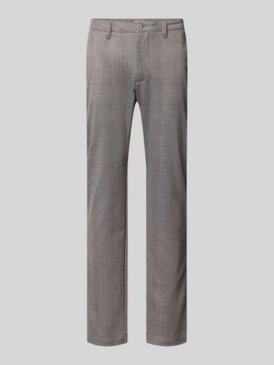 Produktfoto, Chino mit Gesäßtaschen von REVIEW in Grau, Material-Mix mit Stretch-Anteil, Slim Fit, Knopf- und Reißverschluss, feine Struktur
