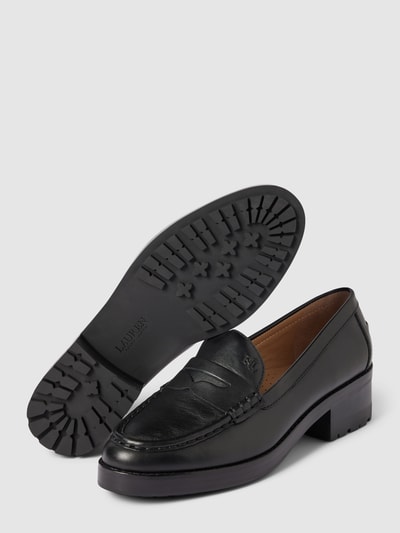 Lauren Ralph Lauren Penny loafers van leer met labeldetail, model 'WREN' Zwart - 3