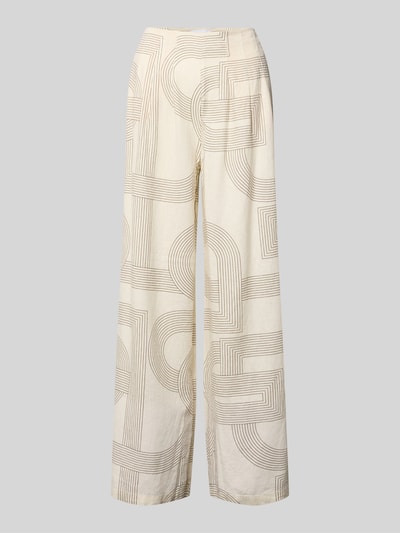 Produktfoto, Hose aus Leinen-Elasthan-Mix im Allover-Look von comma, cremefarben mit grafischem Muster, Relaxed Fit, Teilungsnähte sichtbar