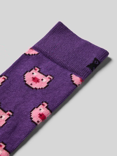 Happy Socks Sokken met motiefstitching, model 'PIG' Paars - 2