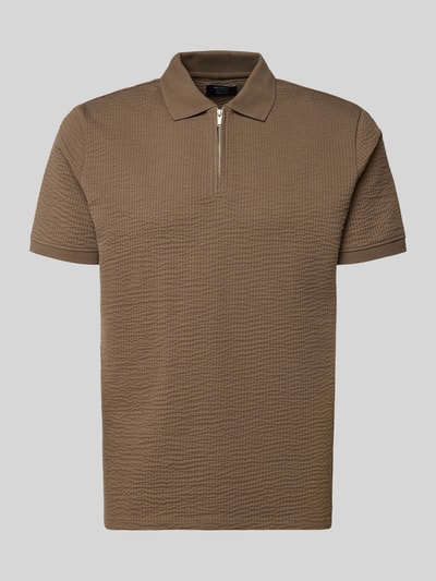 Produktfoto, Regular Fit Poloshirt mit Strukturmuster von MCNEAL in Braun, Elastischer Baumwoll-Mix, Reißverschluss, Kurzärmelig, Rückenlänge 70 cm, Größe M