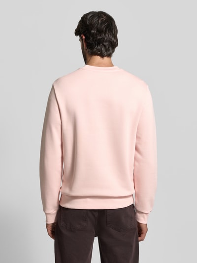 Männermodel trägt Classic Fit Sweatshirt aus Baumwoll-Mix von Lacoste in effen lichtroze, lange mouwen, geribbelde zoom, rugaanzicht, herenmode.