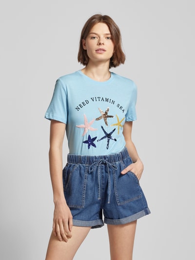 Only T-shirt met pailletten, model 'KITA' Lichtblauw - 4