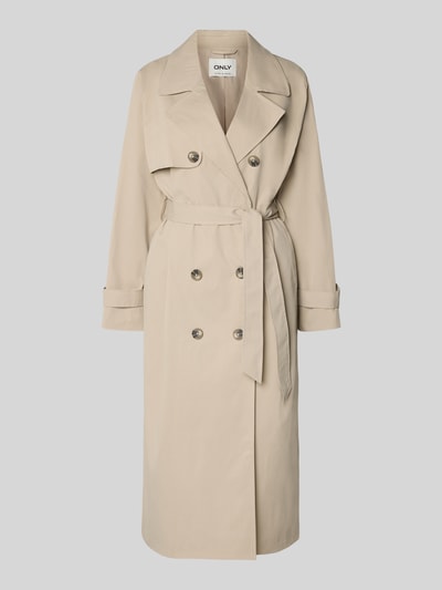 Produktfoto, Regular Fit Trenchcoat aus recyceltem Material Modell 'DISA LIFE' von Only, beżowy, krój regular fit, pasek, dwurzędowy, klapy, kieszenie boczne, prosty fason, materiał recyklingowy